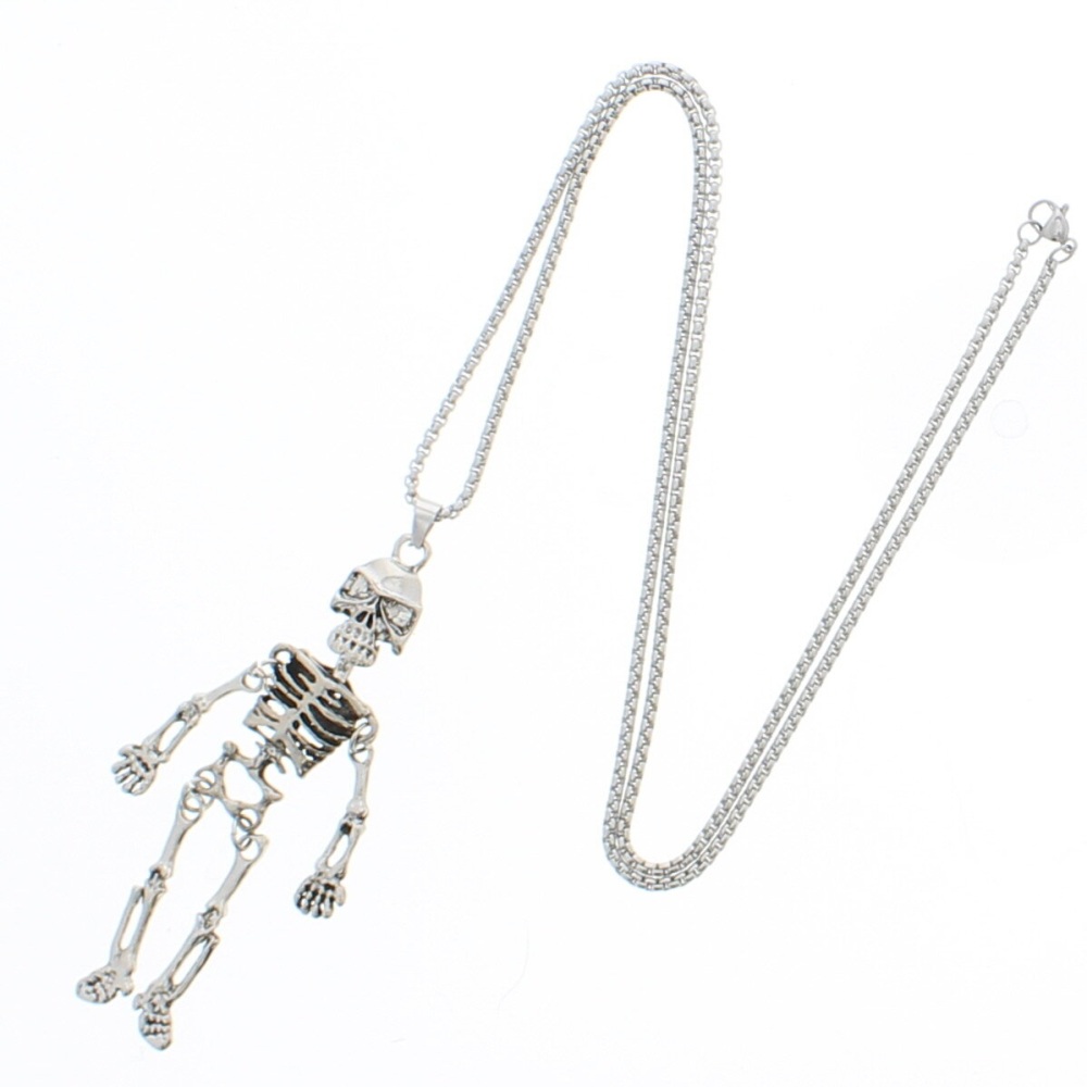 Zac's Alter Ego - Long Dangly Silver Skeleton on Adjustable Chain Halskette - Silberfarben
